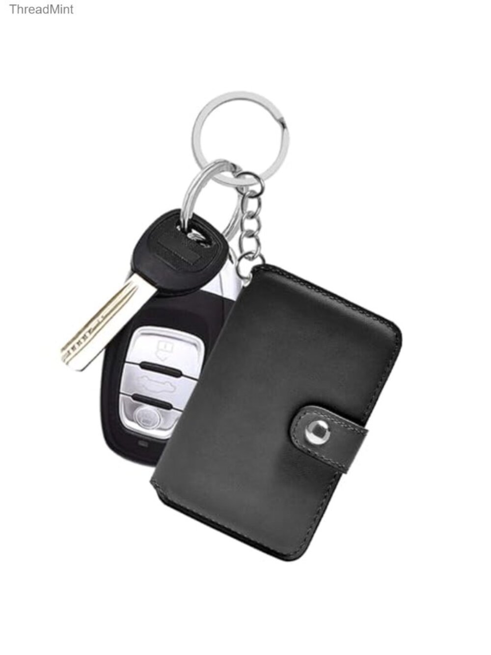 Slim Mini Wallet with Key Ring Zipper Pocket ID Window PU Leather